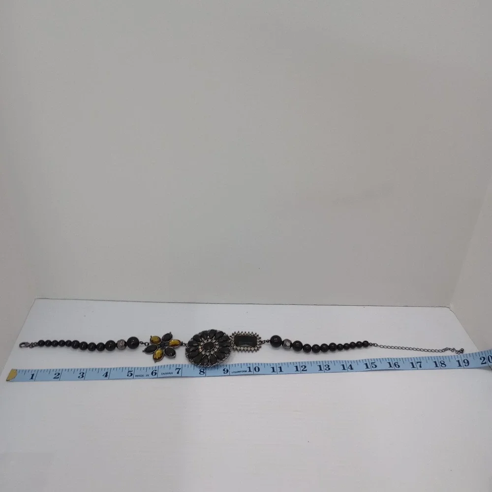 Premier Designs Black Beaded‎ Floral Statement Necklace w/ Detachable Brooch